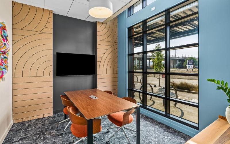 a table and chairs in a room